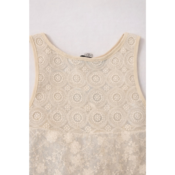 Haute Monde Boho Lace Tank Top Cream Crochet Fringe Hem Sheer Floral Size M
Dres - Picture 5 of 11